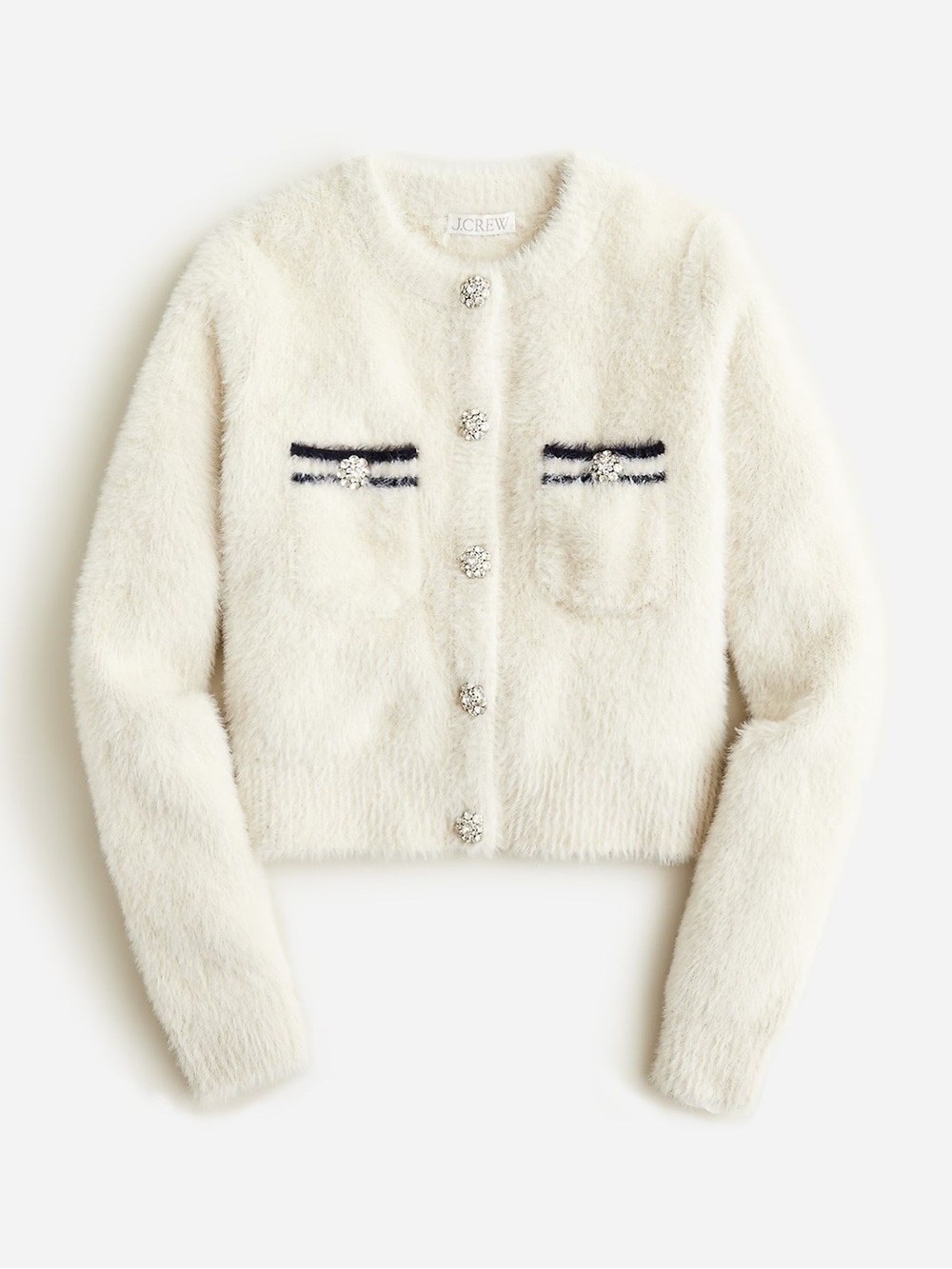 J. Crew Sweater Lady Jacket Cream with Rhinestone Buttons